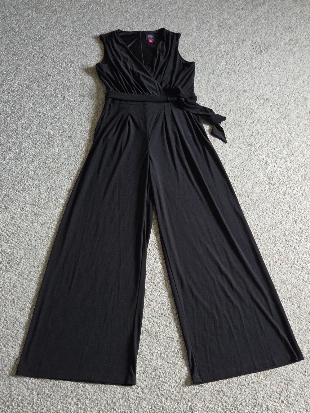 Vince Camuto Black Sleeveless Wrap Wide-Leg Jumpsuit with Waist Tie